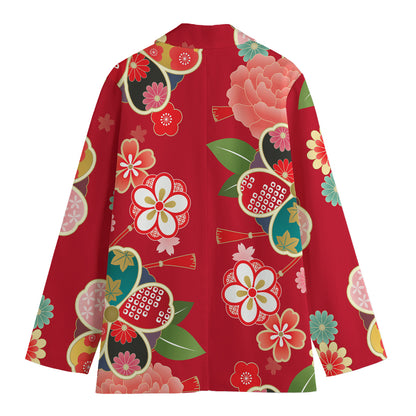 Japanese Kimono Pattern Print Women's Cotton Blazer