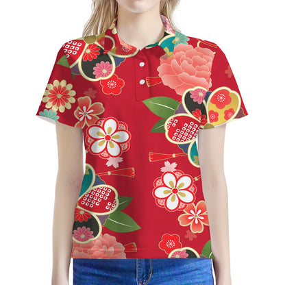 Japanese Kimono Pattern Print Women's Polo Shirt
