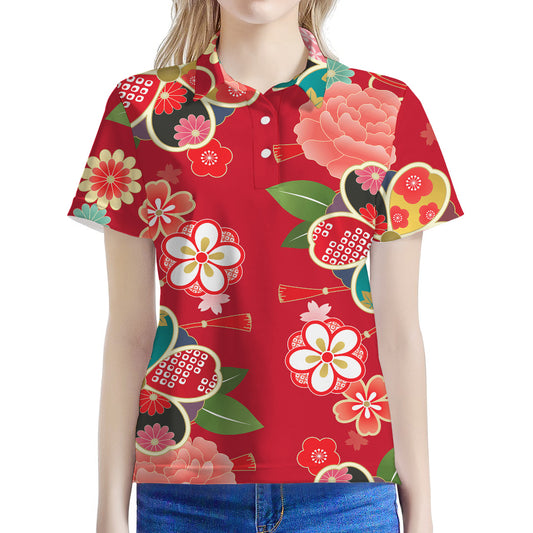Japanese Kimono Pattern Print Women's Polo Shirt