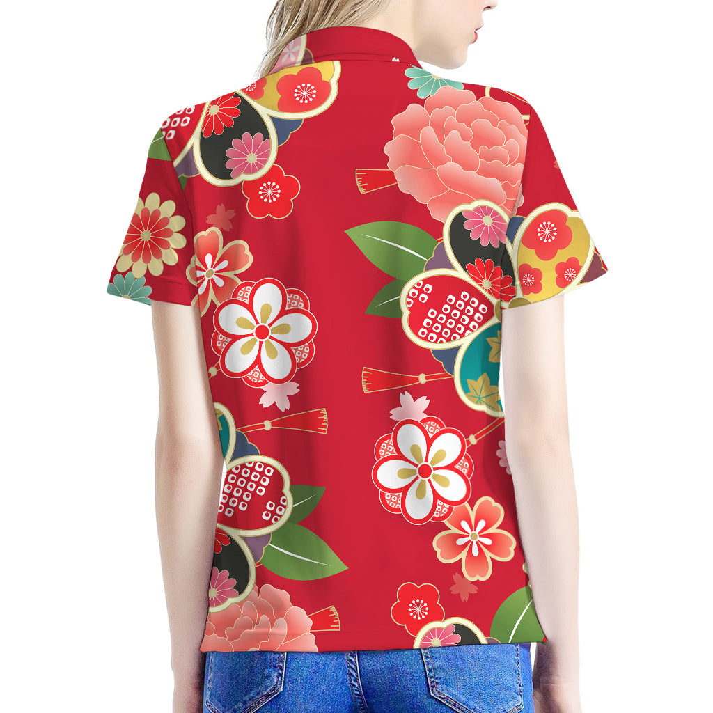 Japanese Kimono Pattern Print Women's Polo Shirt