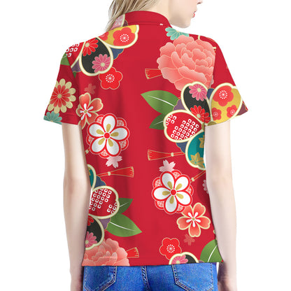 Japanese Kimono Pattern Print Women's Polo Shirt