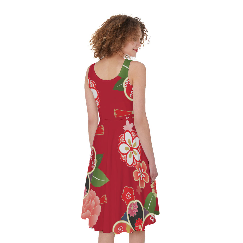 Japanese Kimono Pattern Print Women's Sleeveless Dress