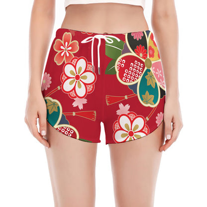 Japanese Kimono Pattern Print Women's Split Running Shorts
