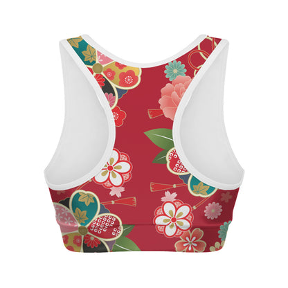 Japanese Kimono Pattern Print Women's Sports Bra