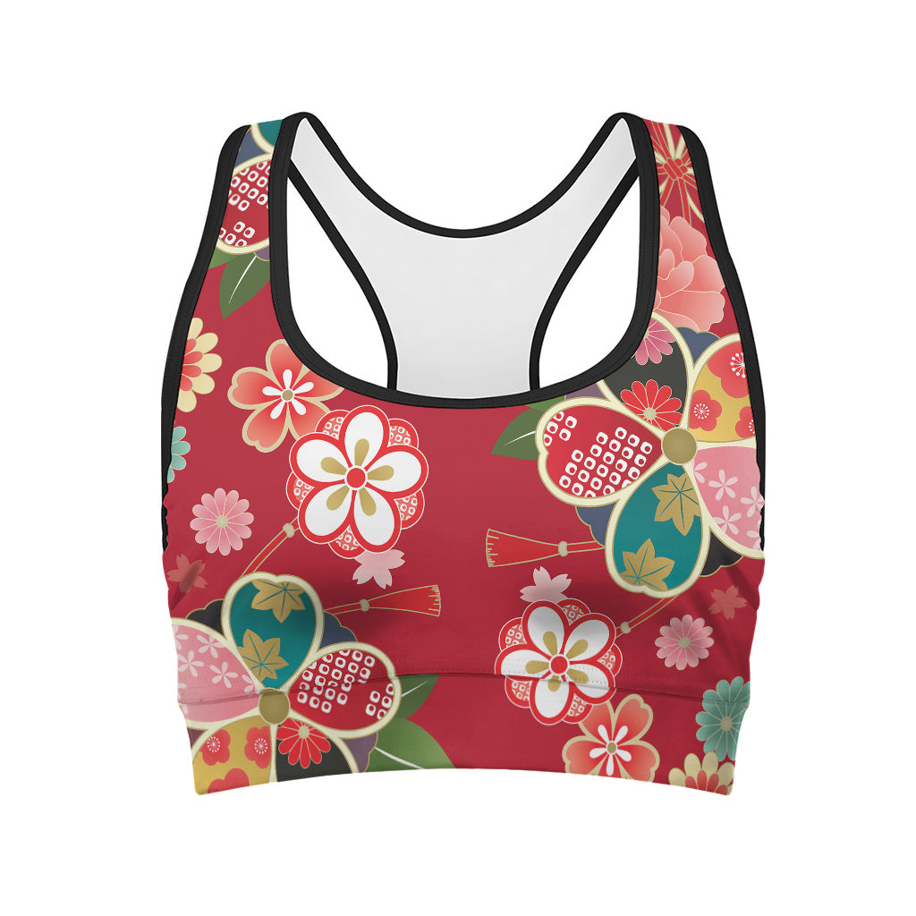 Japanese Kimono Pattern Print Women's Sports Bra