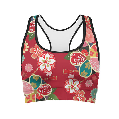 Japanese Kimono Pattern Print Women's Sports Bra