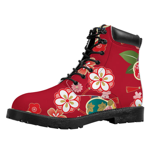Japanese Kimono Pattern Print Work Boots