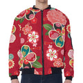 Japanese Kimono Pattern Print Zip Sleeve Bomber Jacket