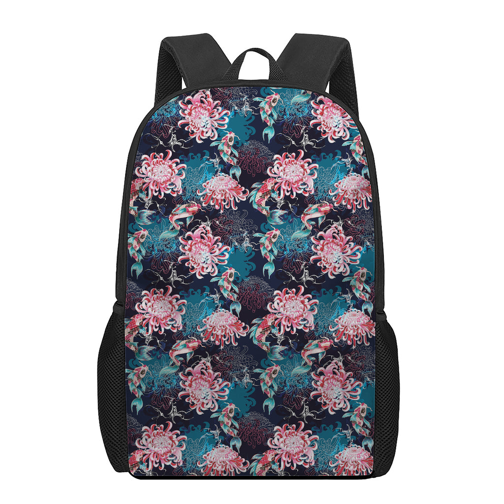 Japanese Koi And Chrysanthemums Print 17 Inch Backpack
