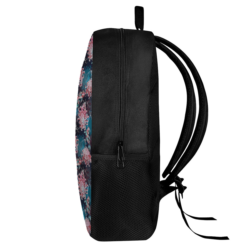 Japanese Koi And Chrysanthemums Print 17 Inch Backpack