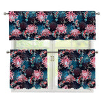 Japanese Koi And Chrysanthemums Print 3 Piece Kitchen Curtains