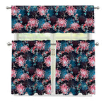 Japanese Koi And Chrysanthemums Print 3 Piece Kitchen Curtains