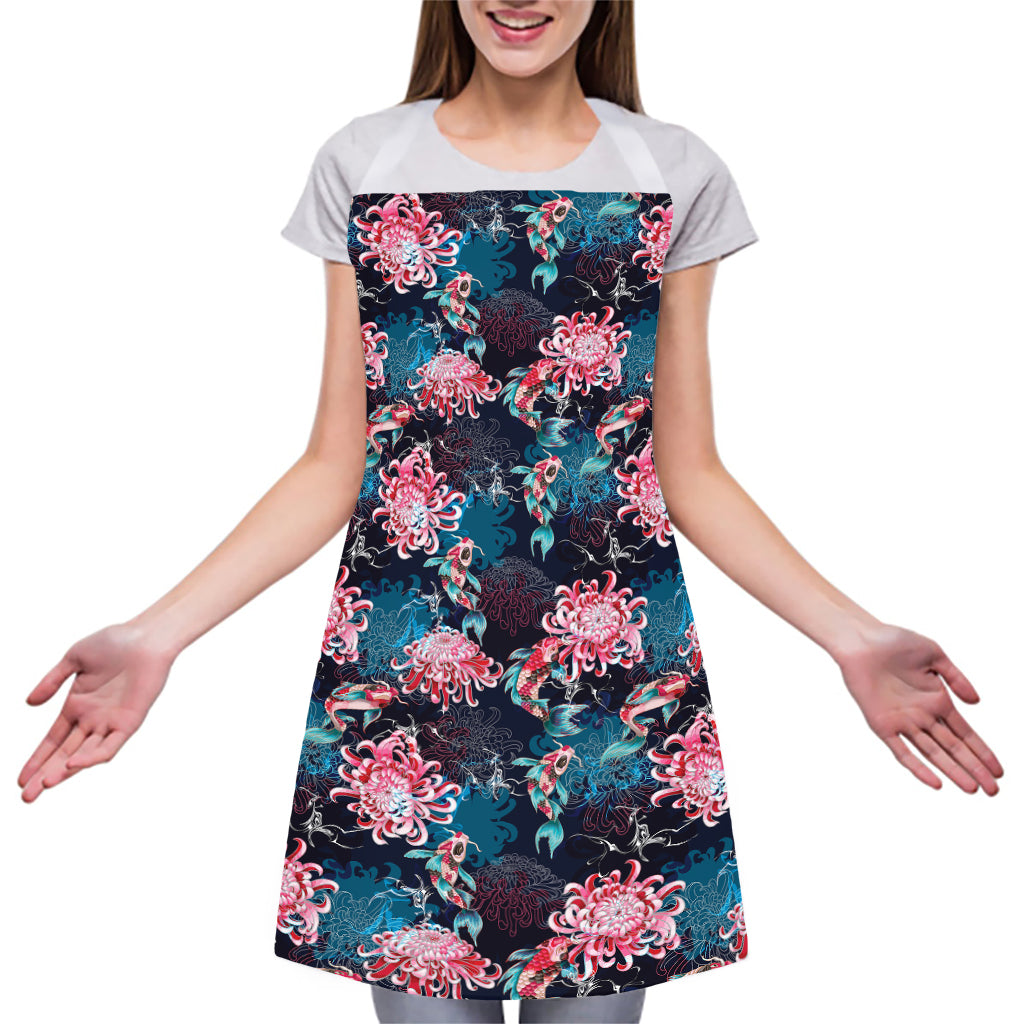 Japanese Koi And Chrysanthemums Print Adjustable Apron