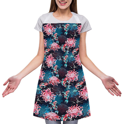Japanese Koi And Chrysanthemums Print Adjustable Apron