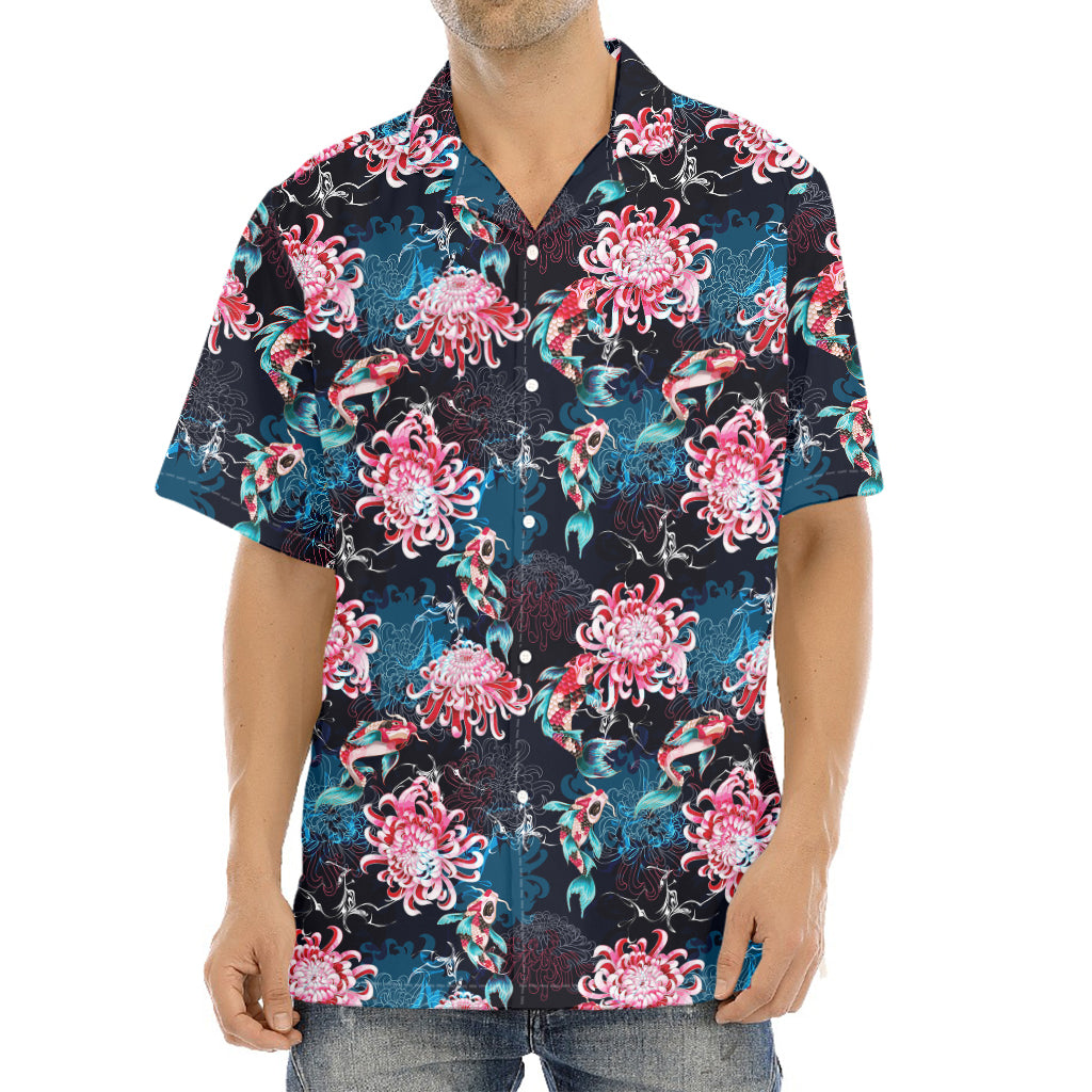 Japanese Koi And Chrysanthemums Print Aloha Shirt