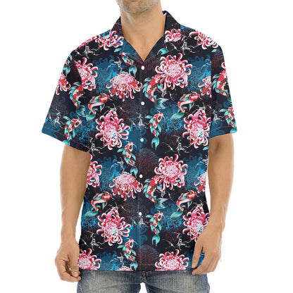 Japanese Koi And Chrysanthemums Print Aloha Shirt