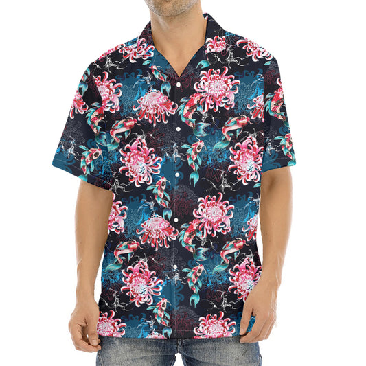 Japanese Koi And Chrysanthemums Print Aloha Shirt