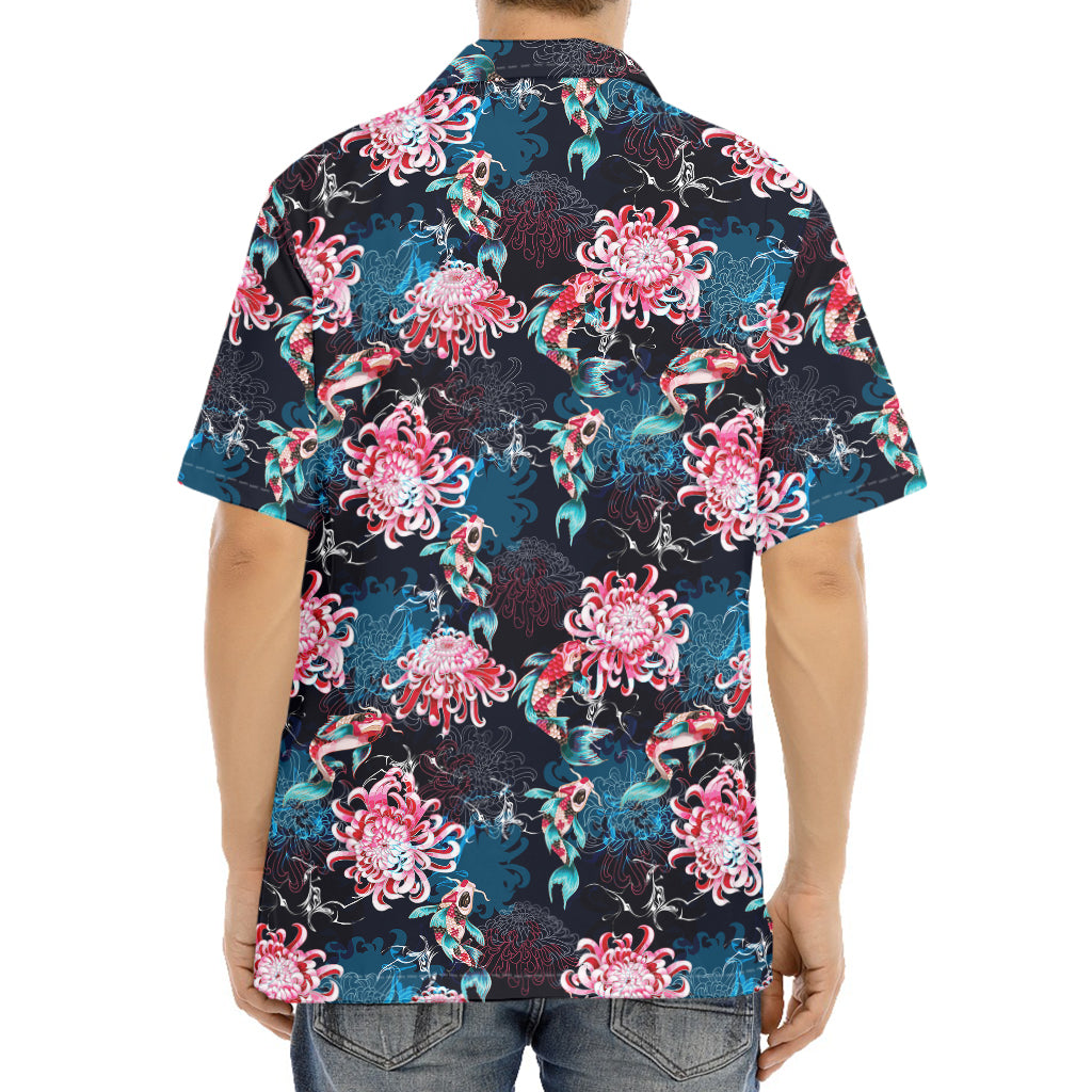 Japanese Koi And Chrysanthemums Print Aloha Shirt
