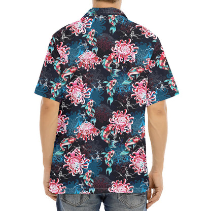 Japanese Koi And Chrysanthemums Print Aloha Shirt