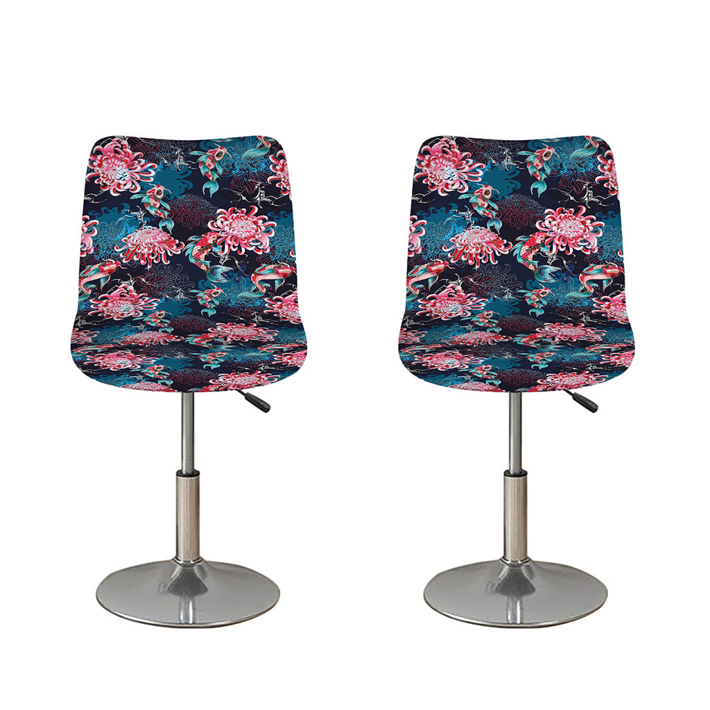 Japanese Koi And Chrysanthemums Print Bar Stool Covers