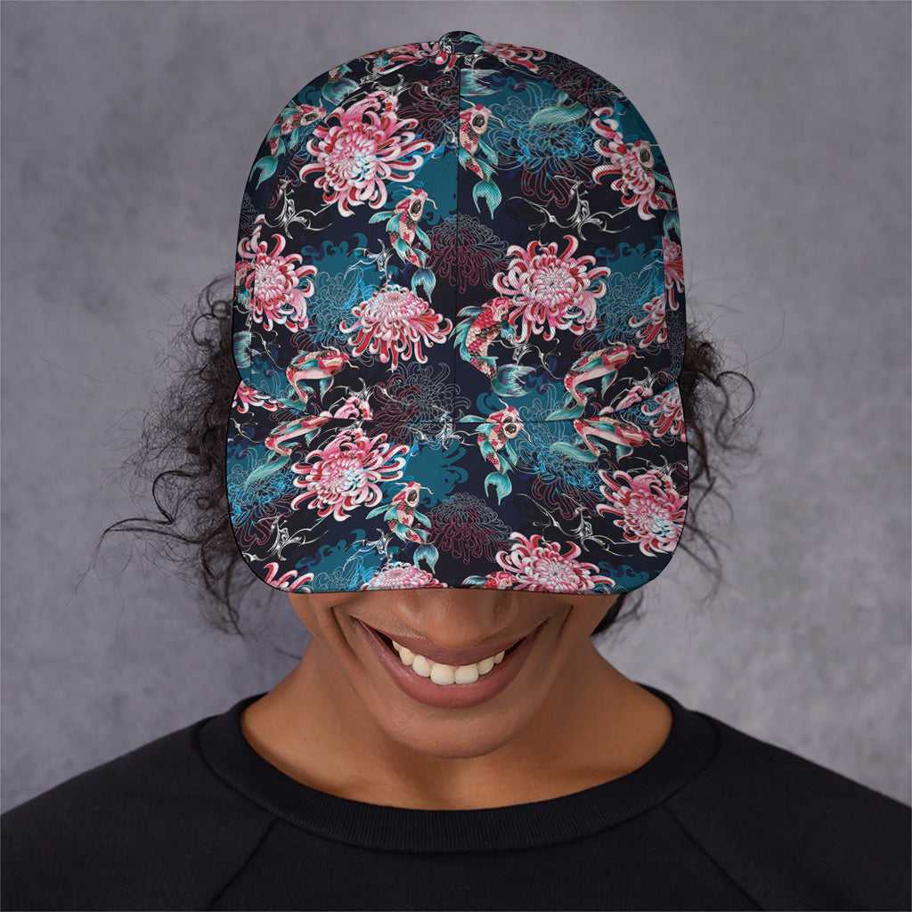 Japanese Koi And Chrysanthemums Print Baseball Cap