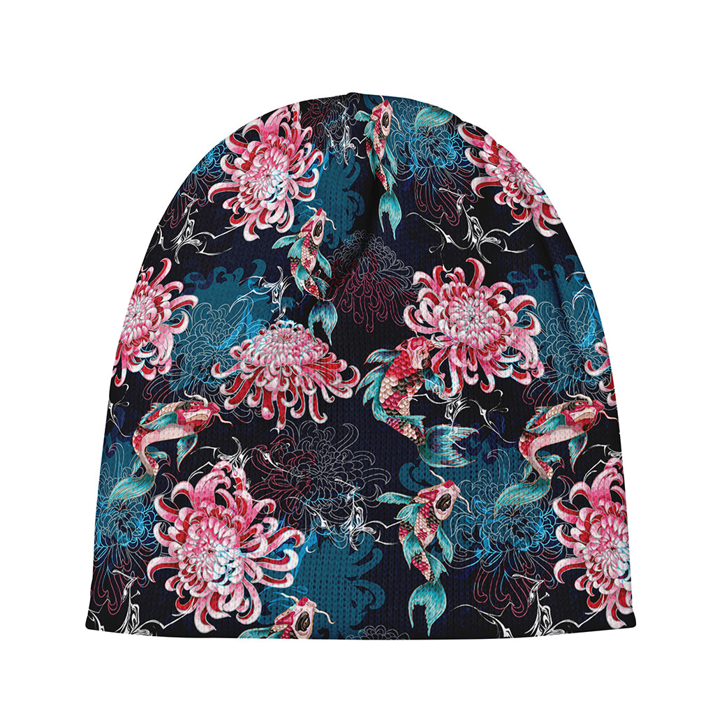 Japanese Koi And Chrysanthemums Print Beanie