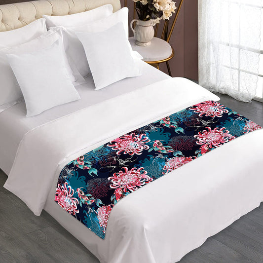 Japanese Koi And Chrysanthemums Print Bed Runner