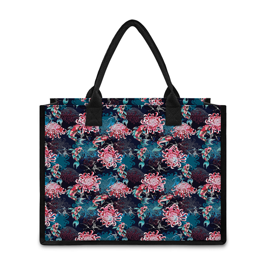 Japanese Koi And Chrysanthemums Print Canvas Tote Bag