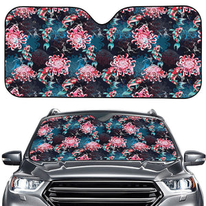 Japanese Koi And Chrysanthemums Print Car Windshield Sun Shade