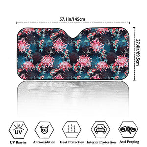 Japanese Koi And Chrysanthemums Print Car Windshield Sun Shade