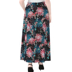 Japanese Koi And Chrysanthemums Print Chiffon Maxi Skirt