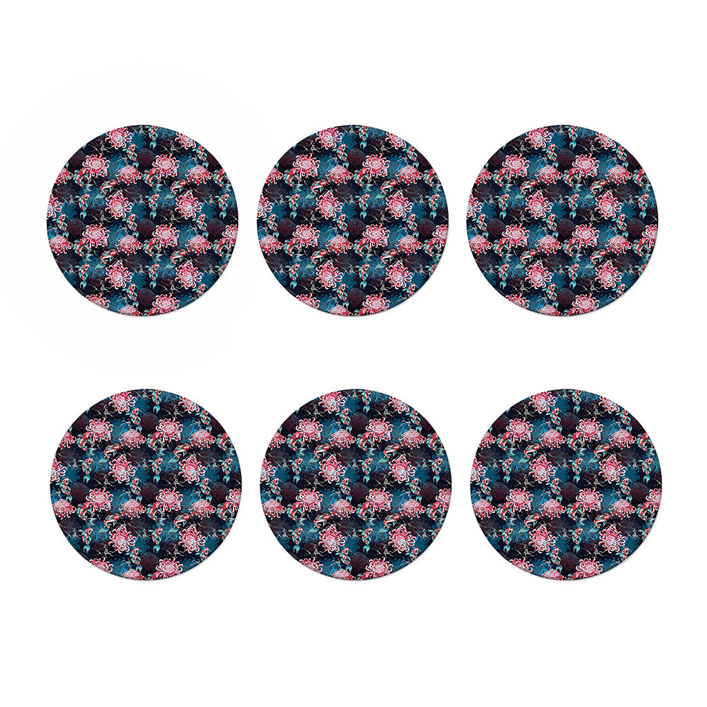 Japanese Koi And Chrysanthemums Print Coaster Set