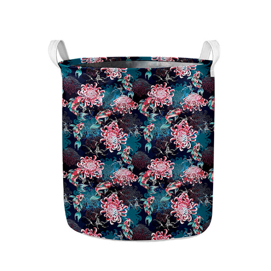 Japanese Koi And Chrysanthemums Print Collapsible Laundry Basket