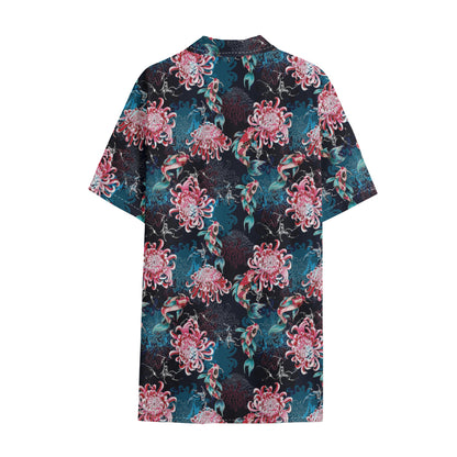 Japanese Koi And Chrysanthemums Print Cotton Hawaiian Shirt