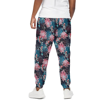 Japanese Koi And Chrysanthemums Print Cotton Pants