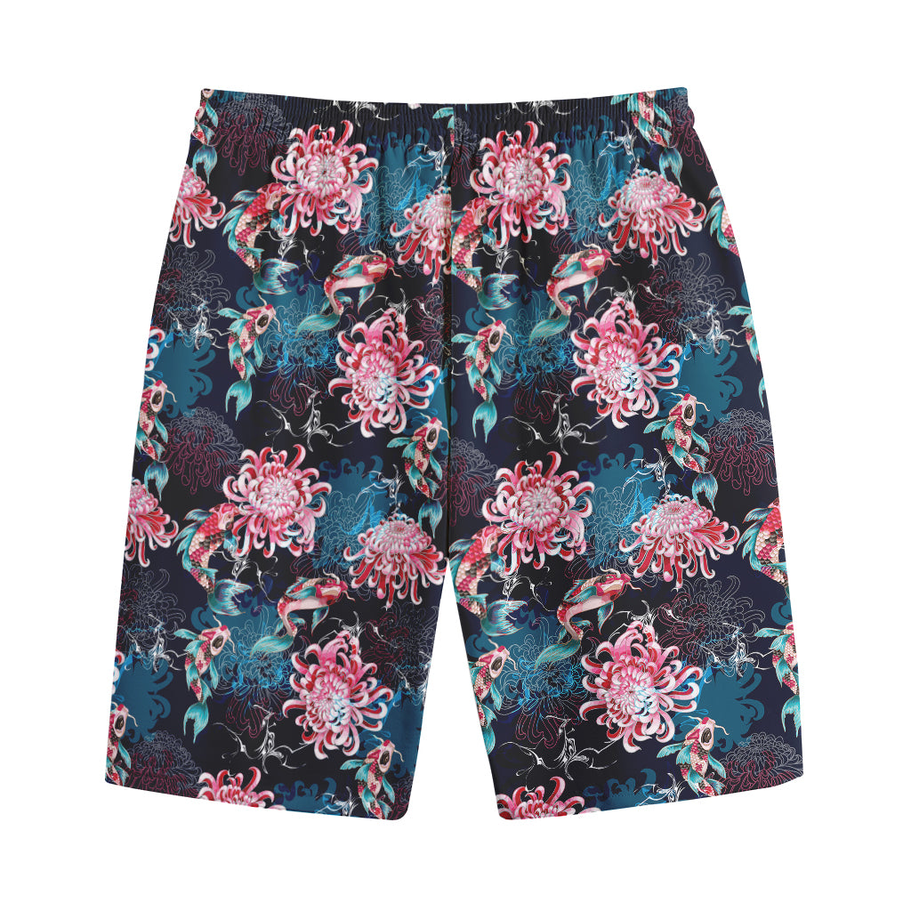 Japanese Koi And Chrysanthemums Print Cotton Shorts