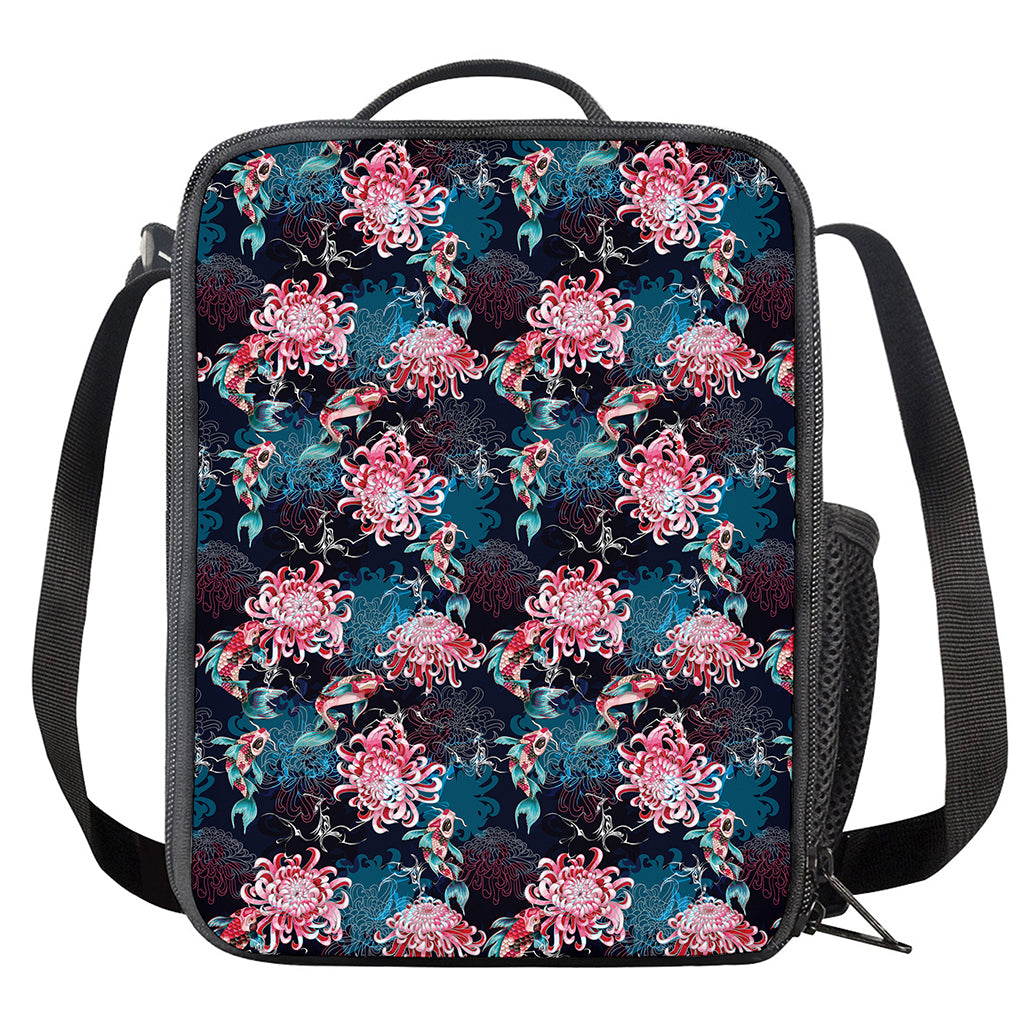 Japanese Koi And Chrysanthemums Print Crossbody Lunch Bag