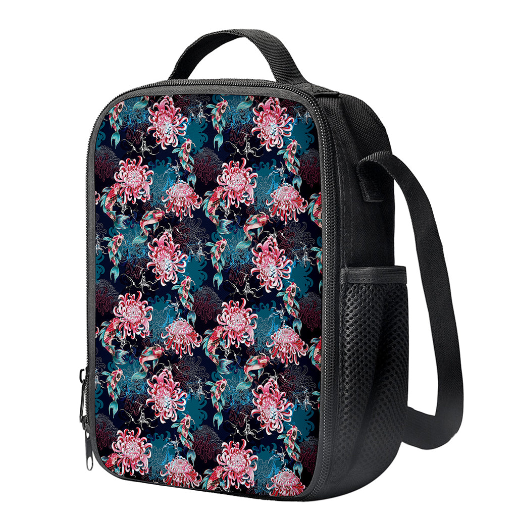 Japanese Koi And Chrysanthemums Print Crossbody Lunch Bag