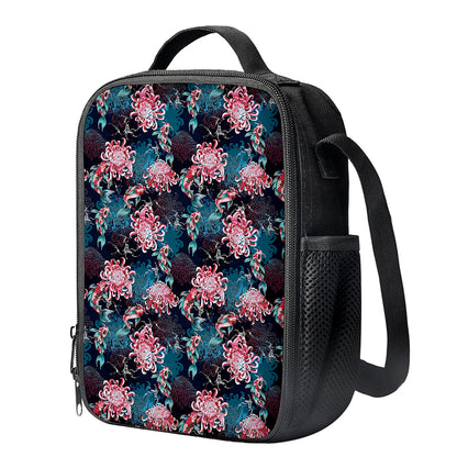 Japanese Koi And Chrysanthemums Print Crossbody Lunch Bag