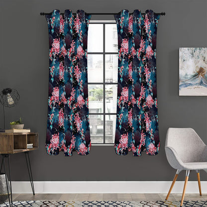 Japanese Koi And Chrysanthemums Print Curtain