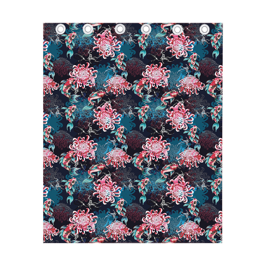 Japanese Koi And Chrysanthemums Print Curtain