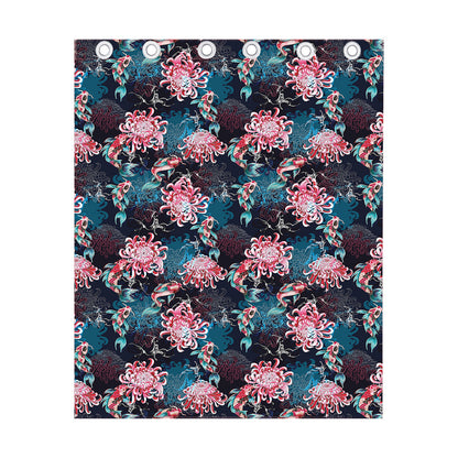 Japanese Koi And Chrysanthemums Print Curtain