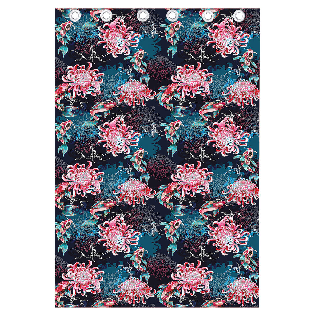 Japanese Koi And Chrysanthemums Print Curtain