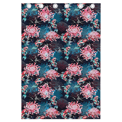 Japanese Koi And Chrysanthemums Print Curtain