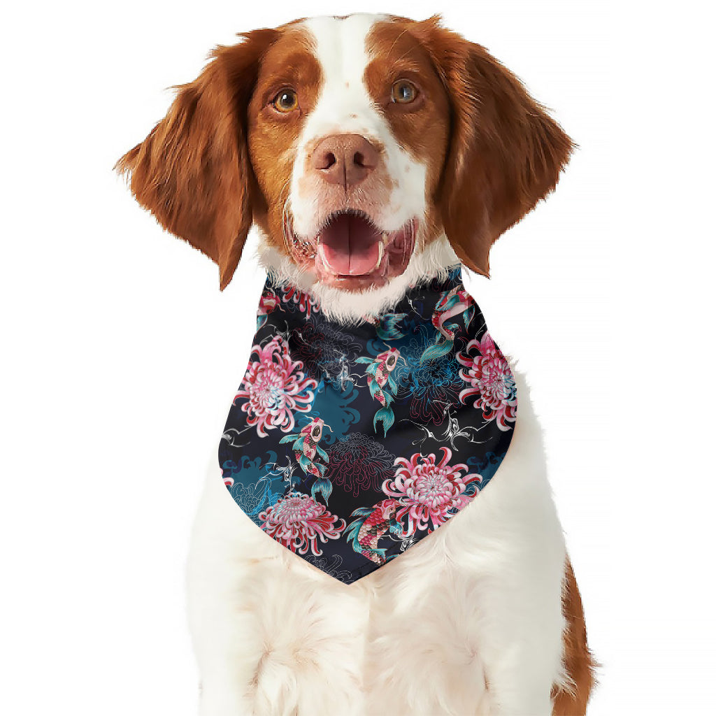 Japanese Koi And Chrysanthemums Print Dog Bandana