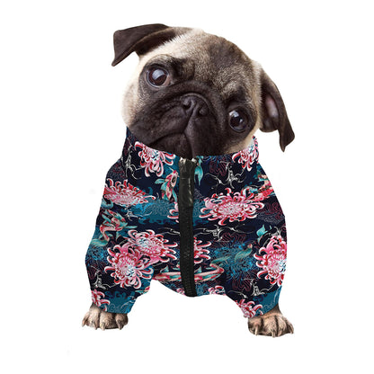 Japanese Koi And Chrysanthemums Print Dog Zip Up Jacket