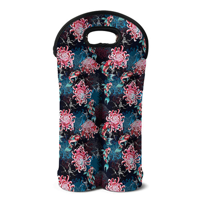 Japanese Koi And Chrysanthemums Print Double Neoprene Wine Tote
