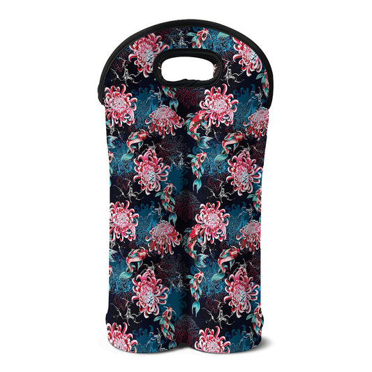 Japanese Koi And Chrysanthemums Print Double Neoprene Wine Tote