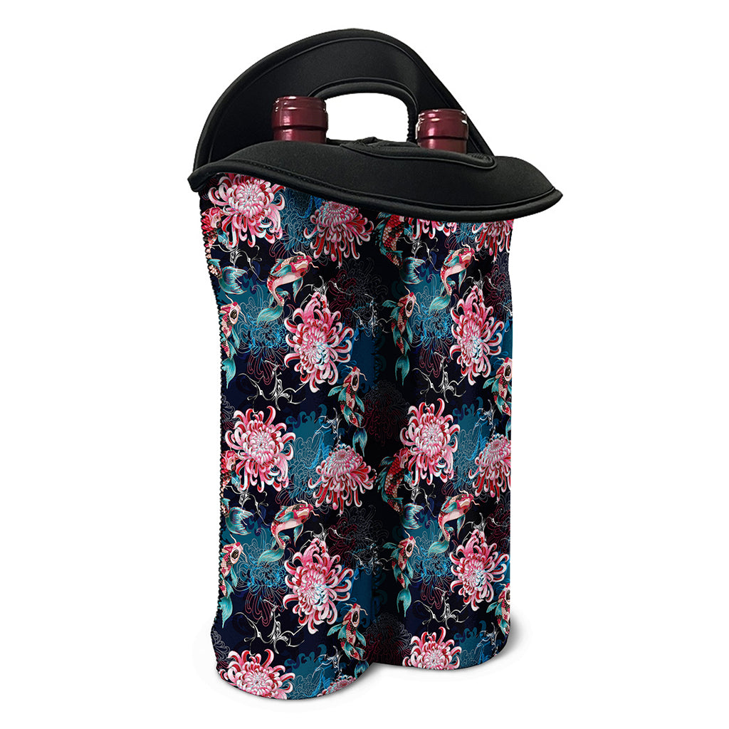 Japanese Koi And Chrysanthemums Print Double Neoprene Wine Tote