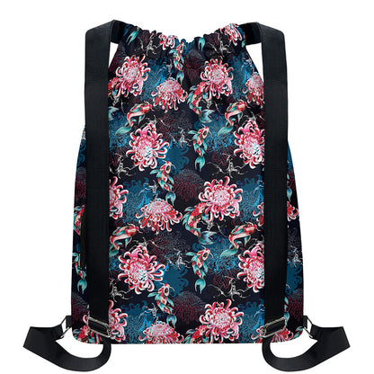 Japanese Koi And Chrysanthemums Print Drawstring Backpack